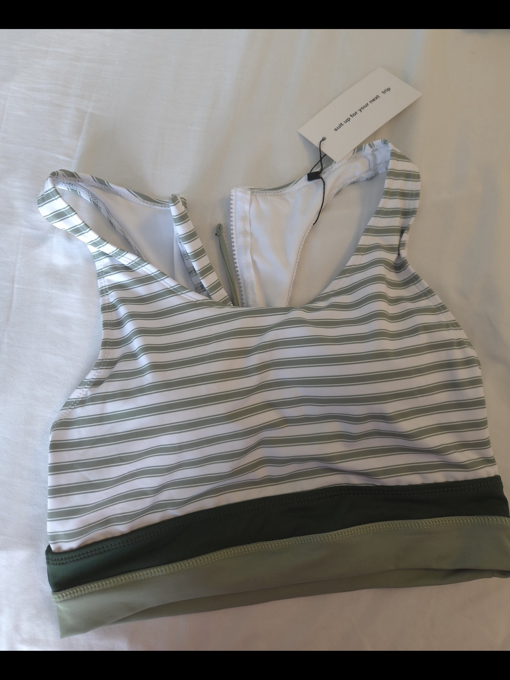Striped Green & White Women’s Swim Top